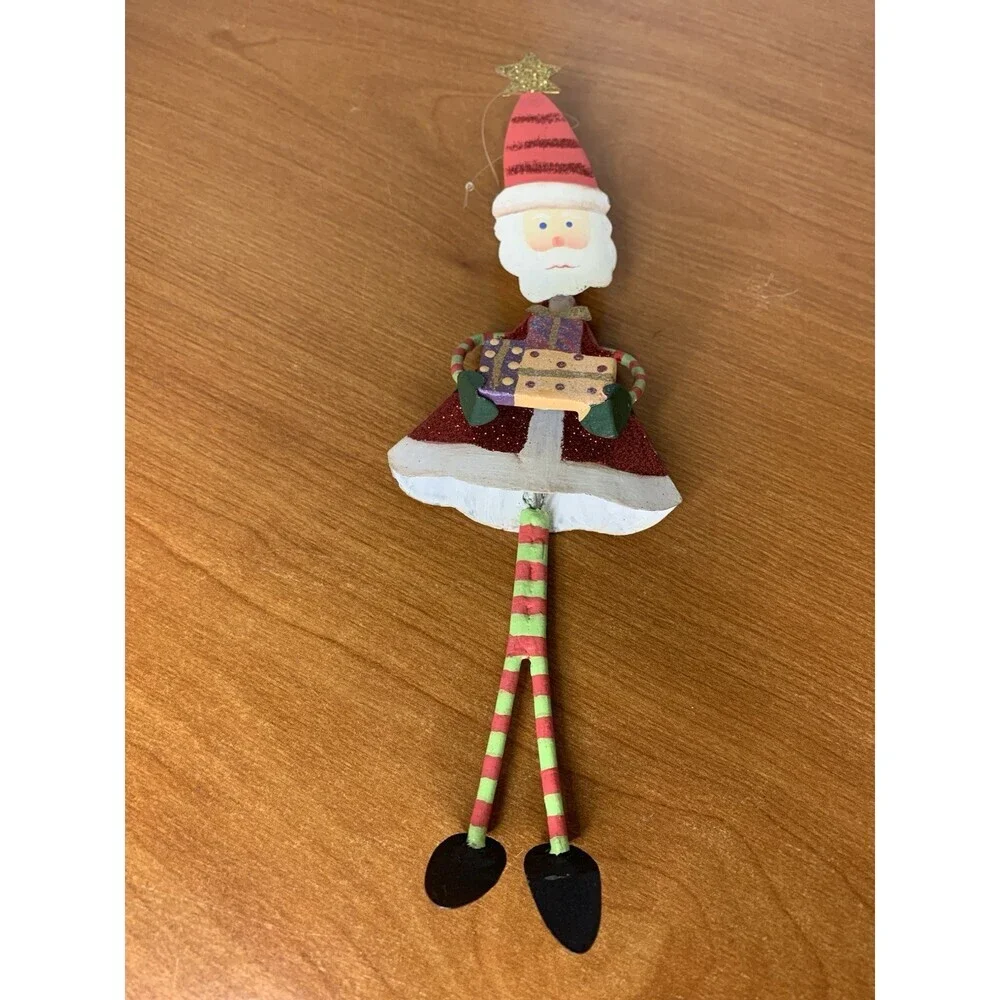 Santa Christmas Ornament Metal 8.5”x3” Movable Legs